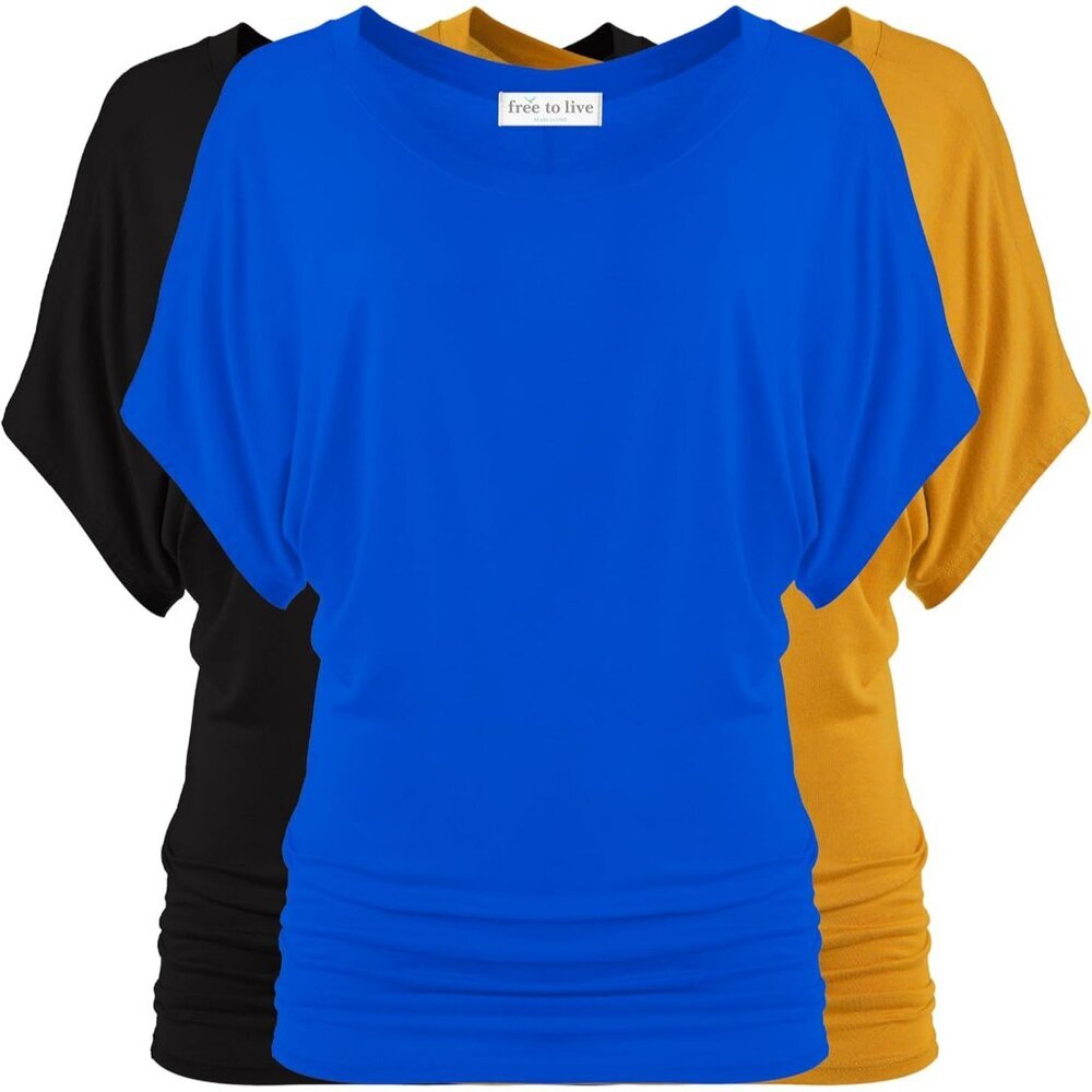 3 Pack Women's Rayon Dolman Sleeve Tops Business Casual Short Sleeve